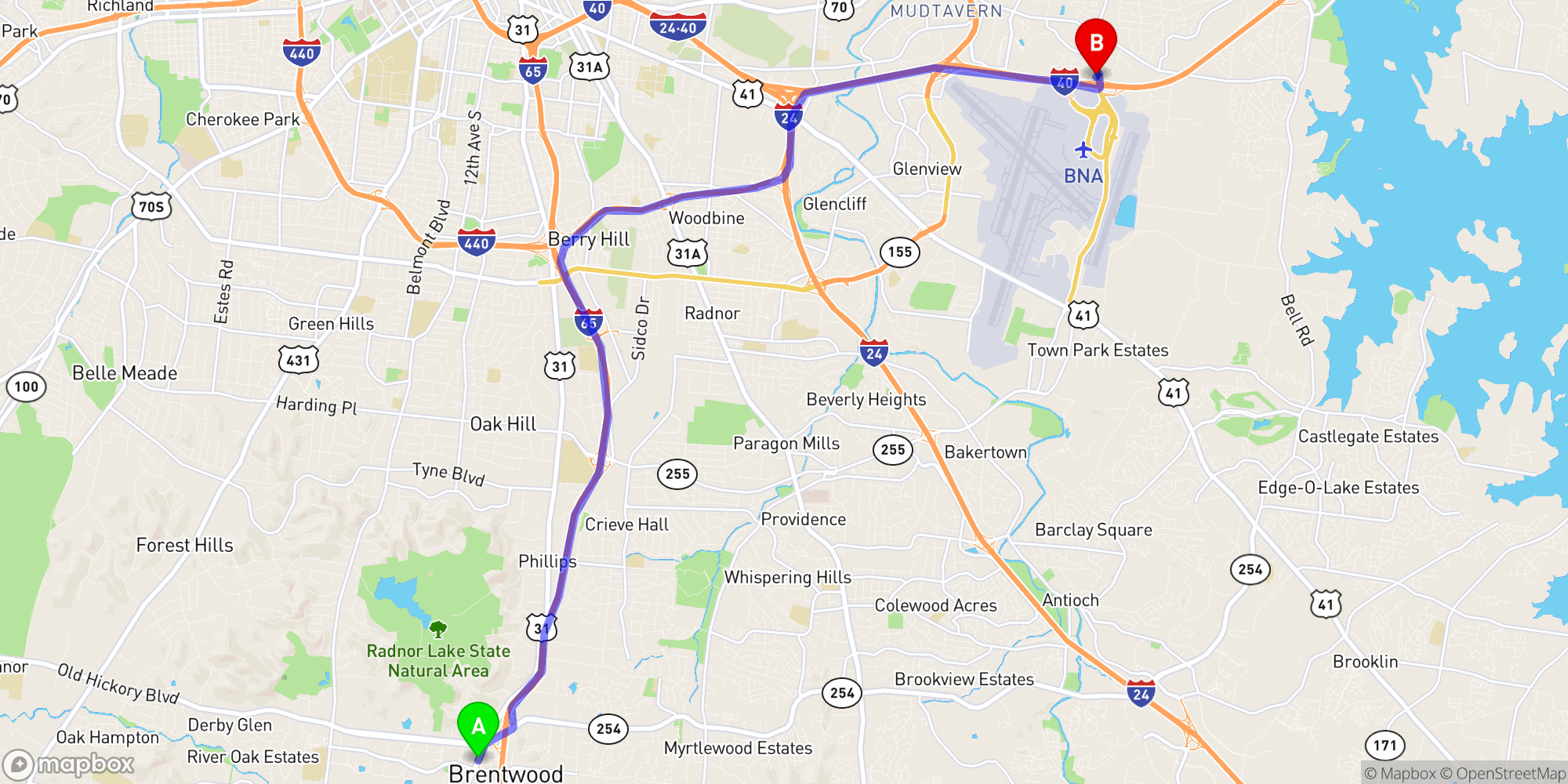 Shuttle from Brentwood to Nashville Airport