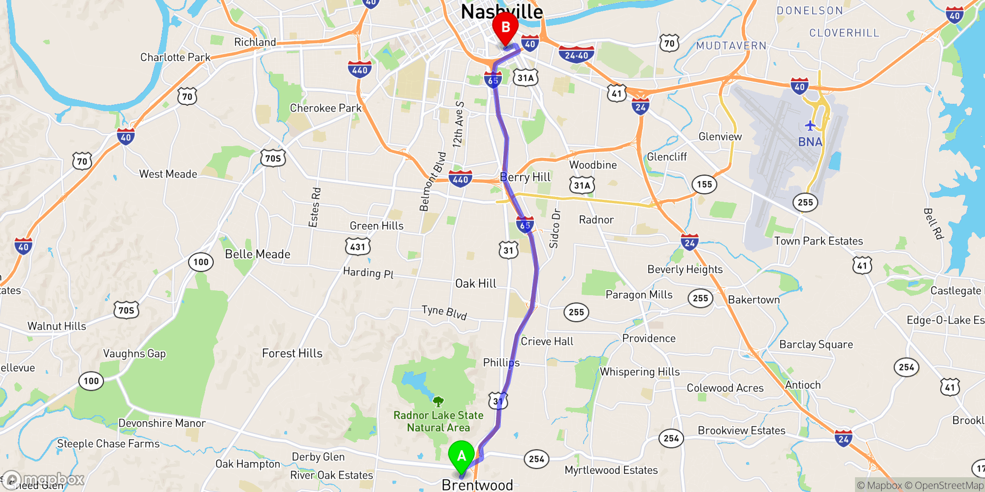 Shuttle from Brentwood to Nashville Greyhound Bus Station