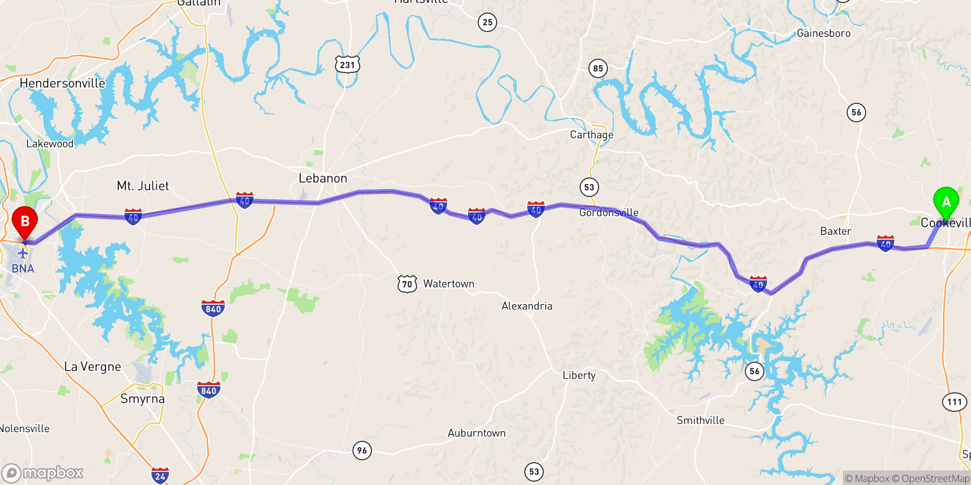 Shuttle from Cookeville to Nashville Airport
