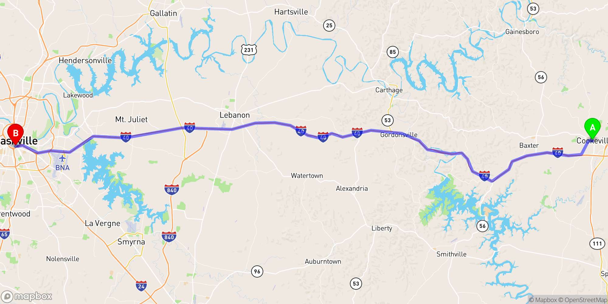 Shuttle from Cookeville to Nashville Greyhound Bus Station