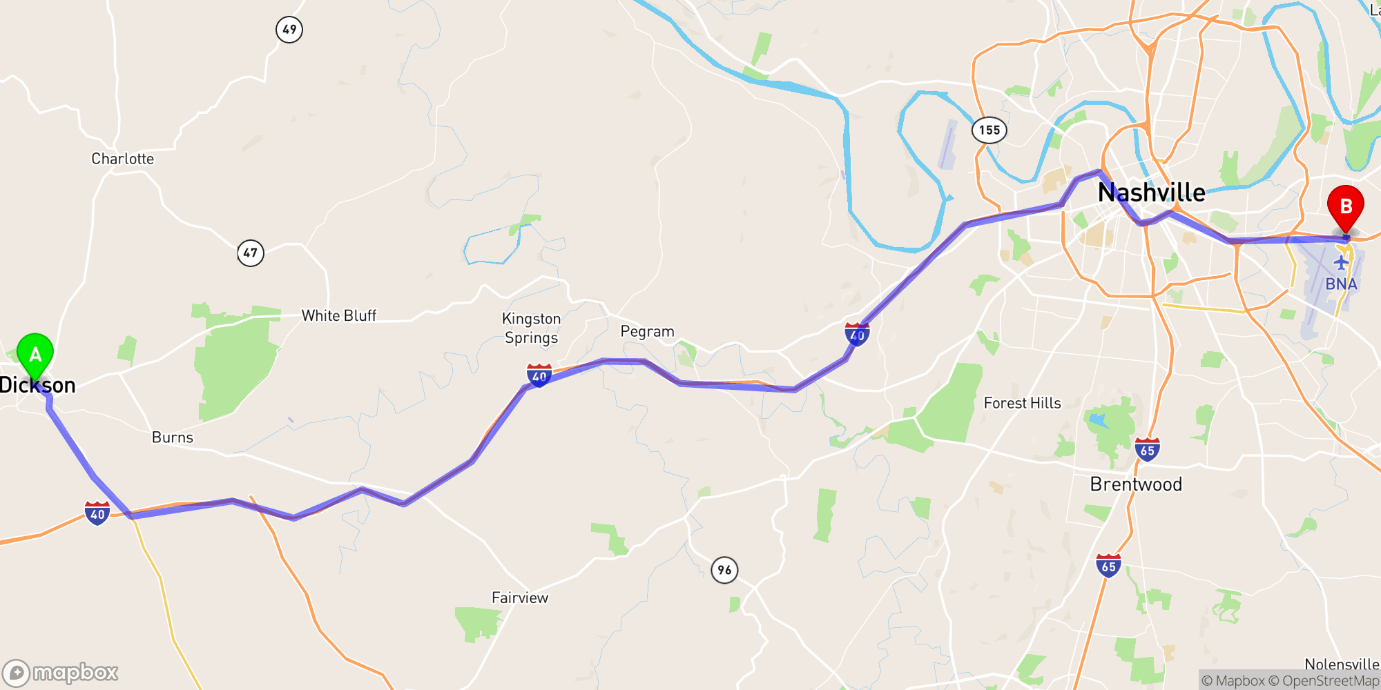 Shuttle from Dickson to Nashville Airport