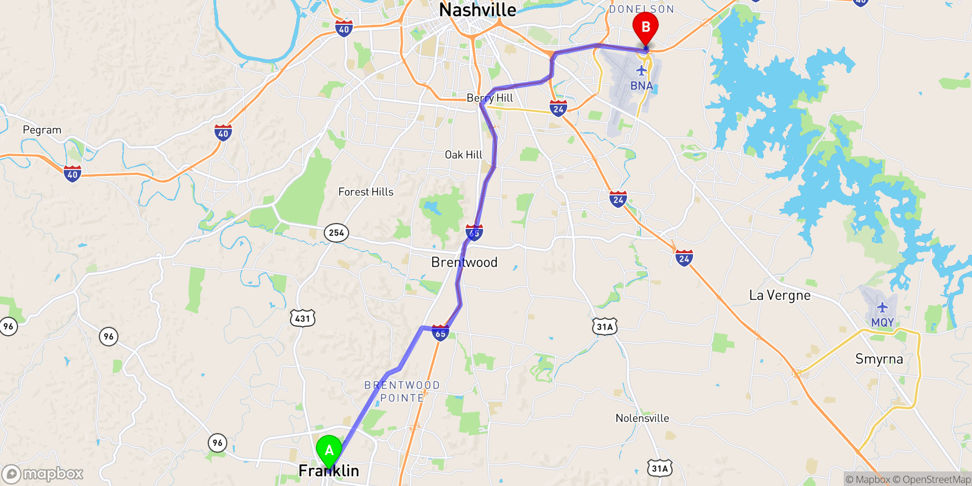 Shuttle from Franklin to Nashville Airport