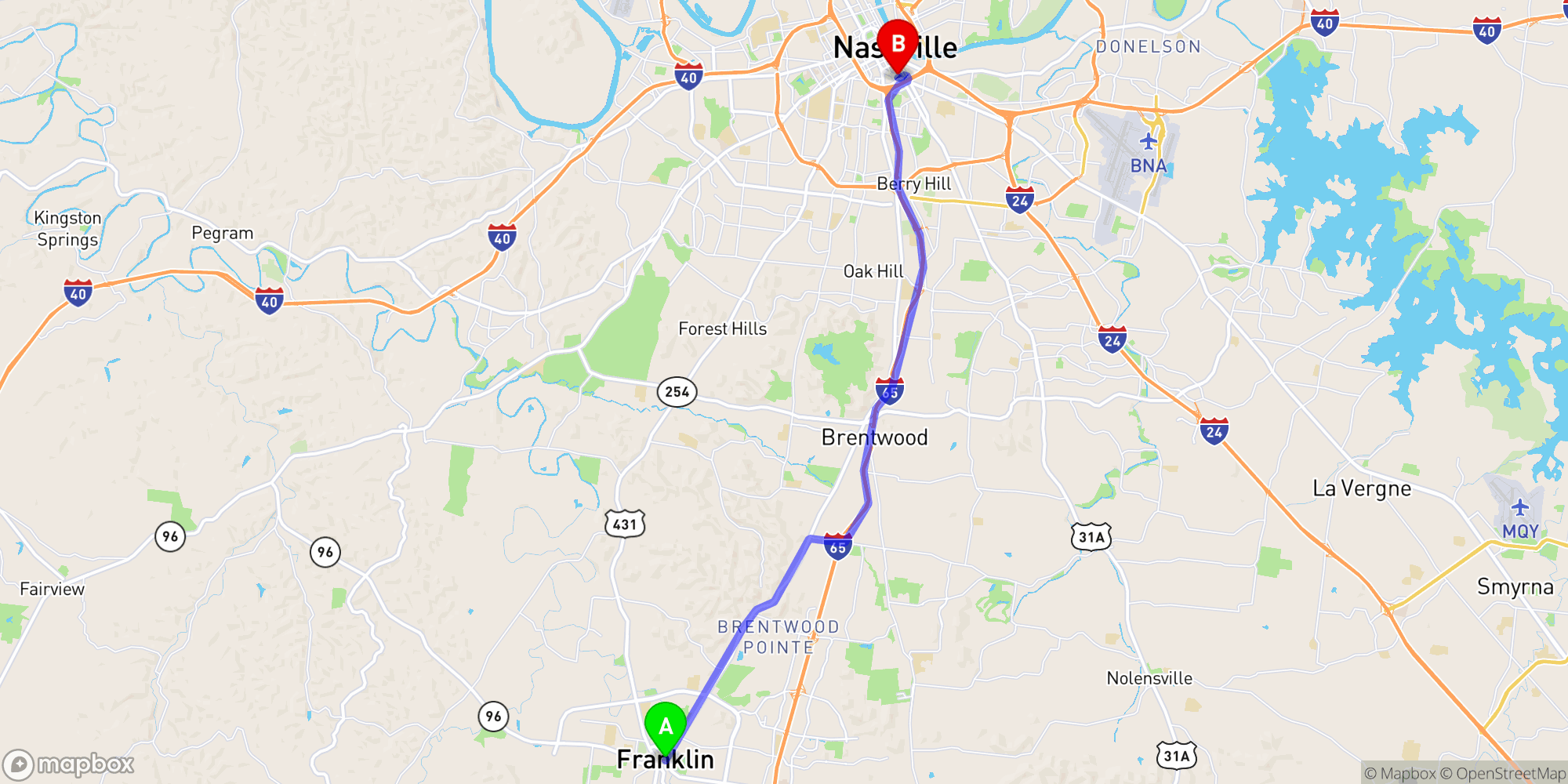 Shuttle from Franklin to Nashville Greyhound Bus Station