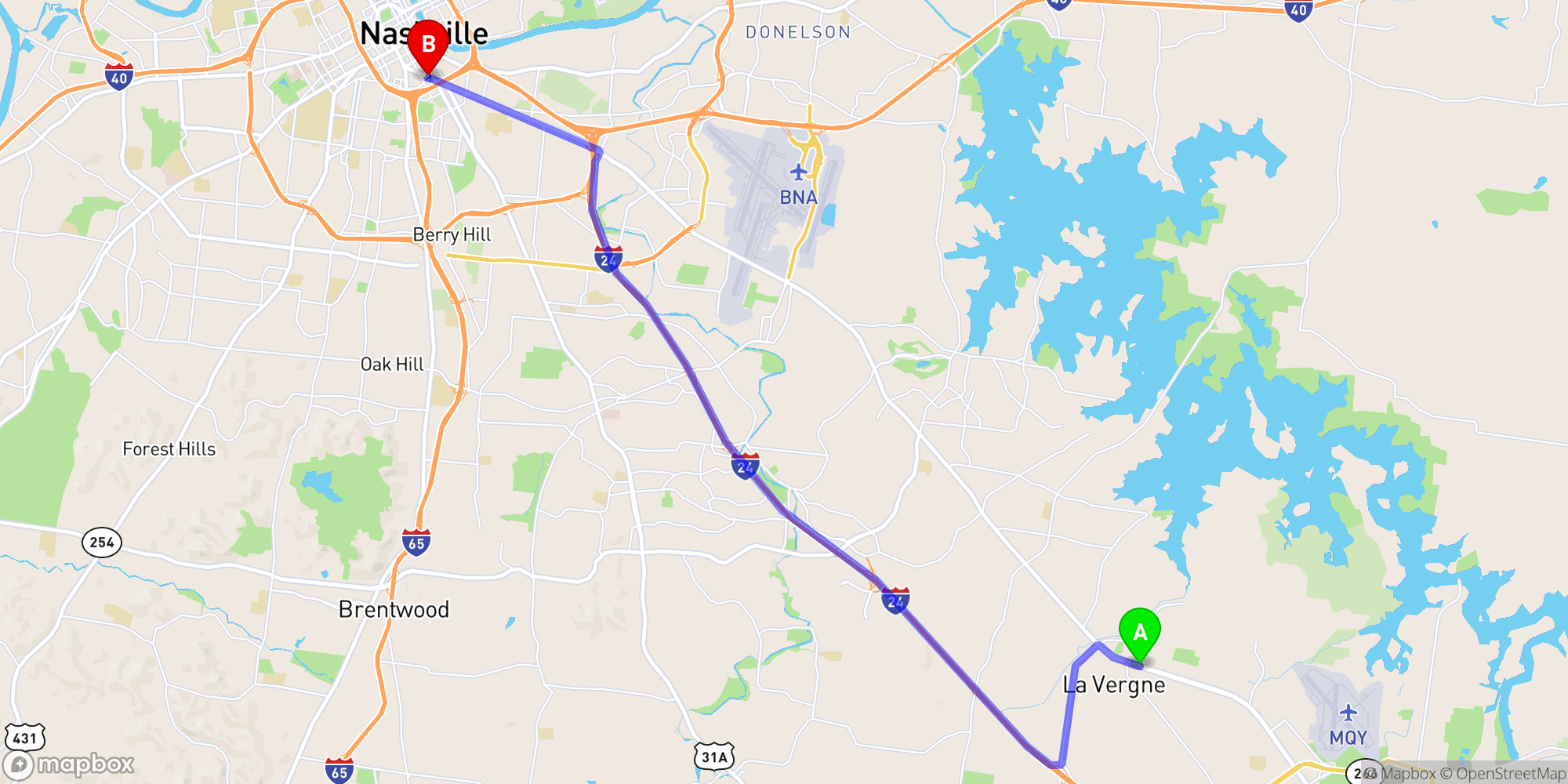 Shuttle from La Vergne to Nashville Greyhound Bus Station