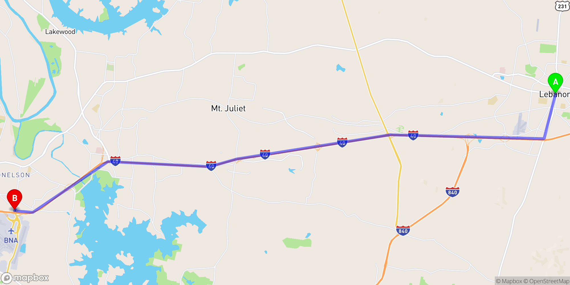 Shuttle from Lebanon to Nashville Airport