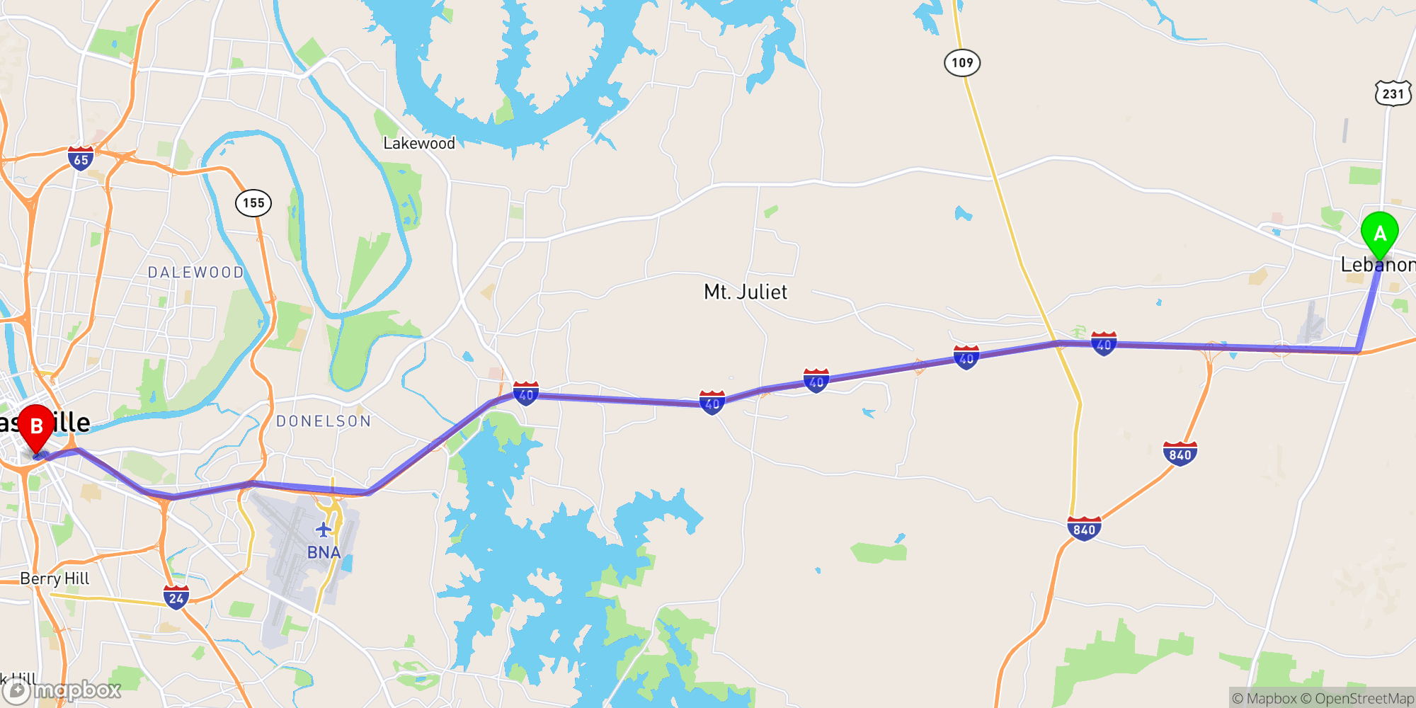 Shuttle from Lebanon to Nashville Greyhound Bus Station