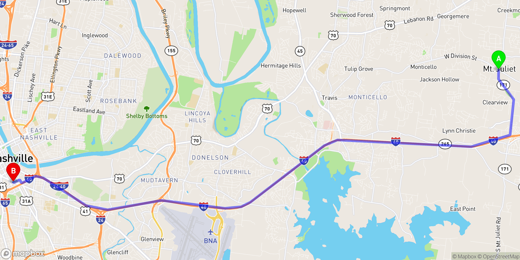 Shuttle from Mount Juliet to Nashville Greyhound Bus Station