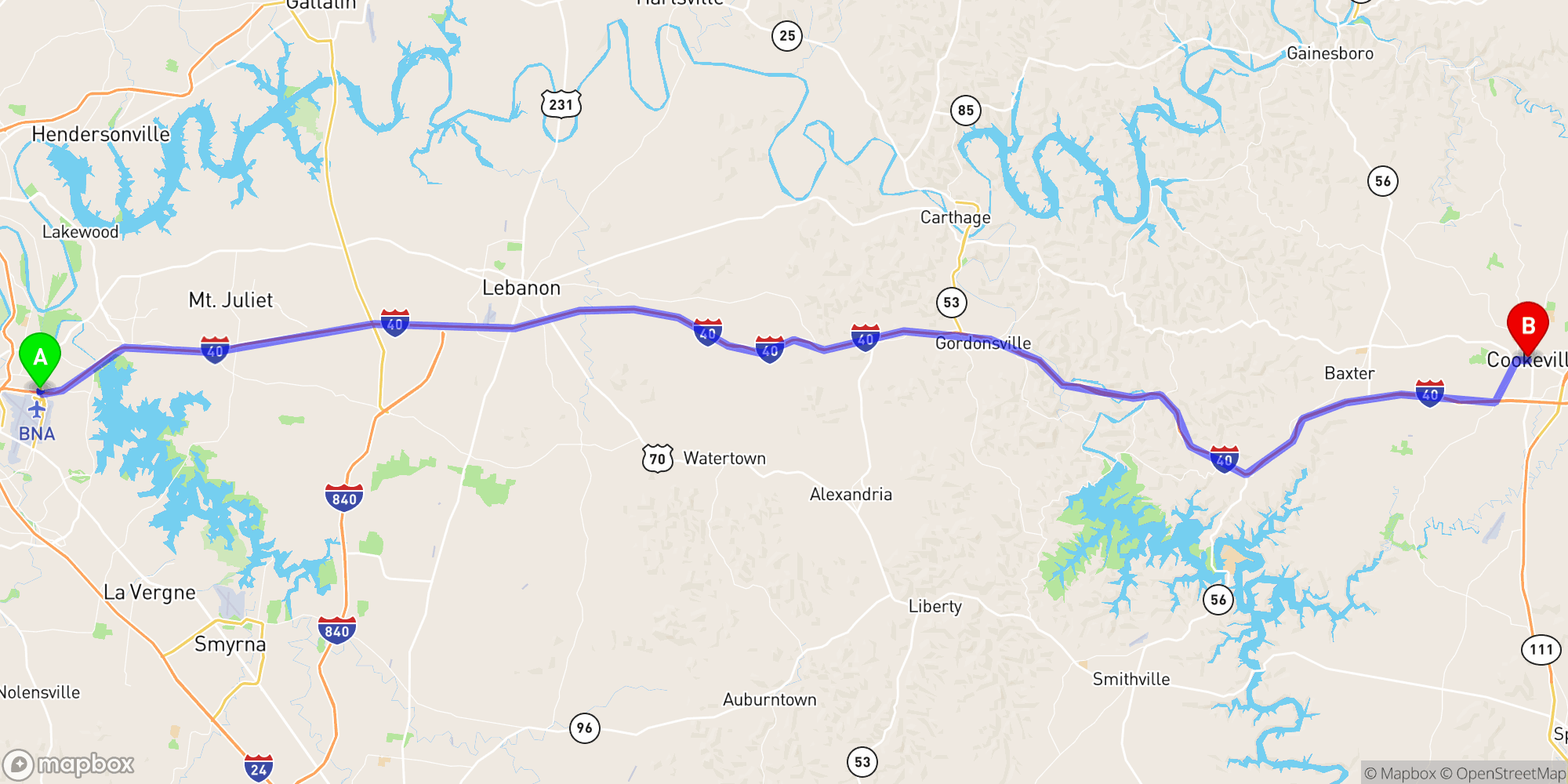 Shuttle from Nashville Airport to Cookeville