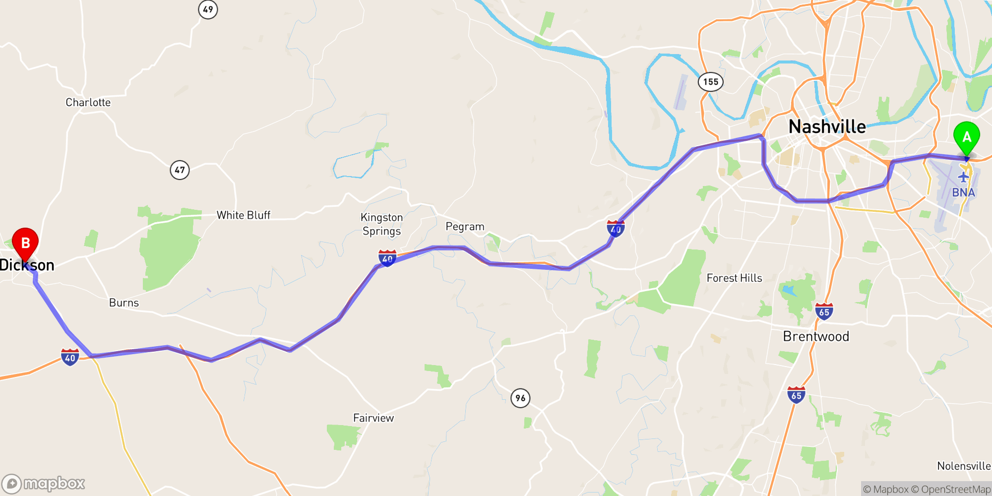 Shuttle from Nashville Airport to Dickson