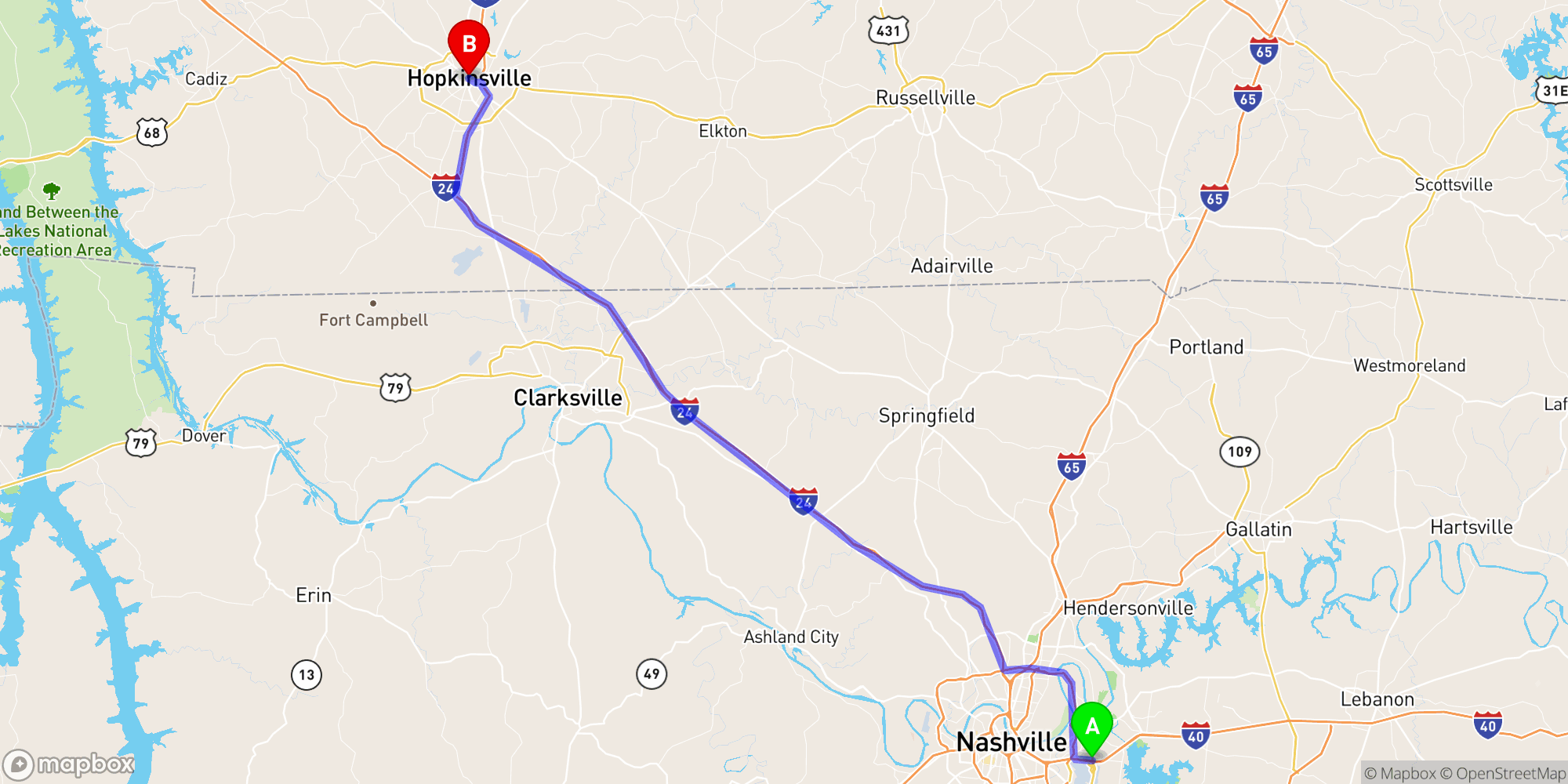 Shuttle from Nashville Airport to Hopkinsville Kentucky