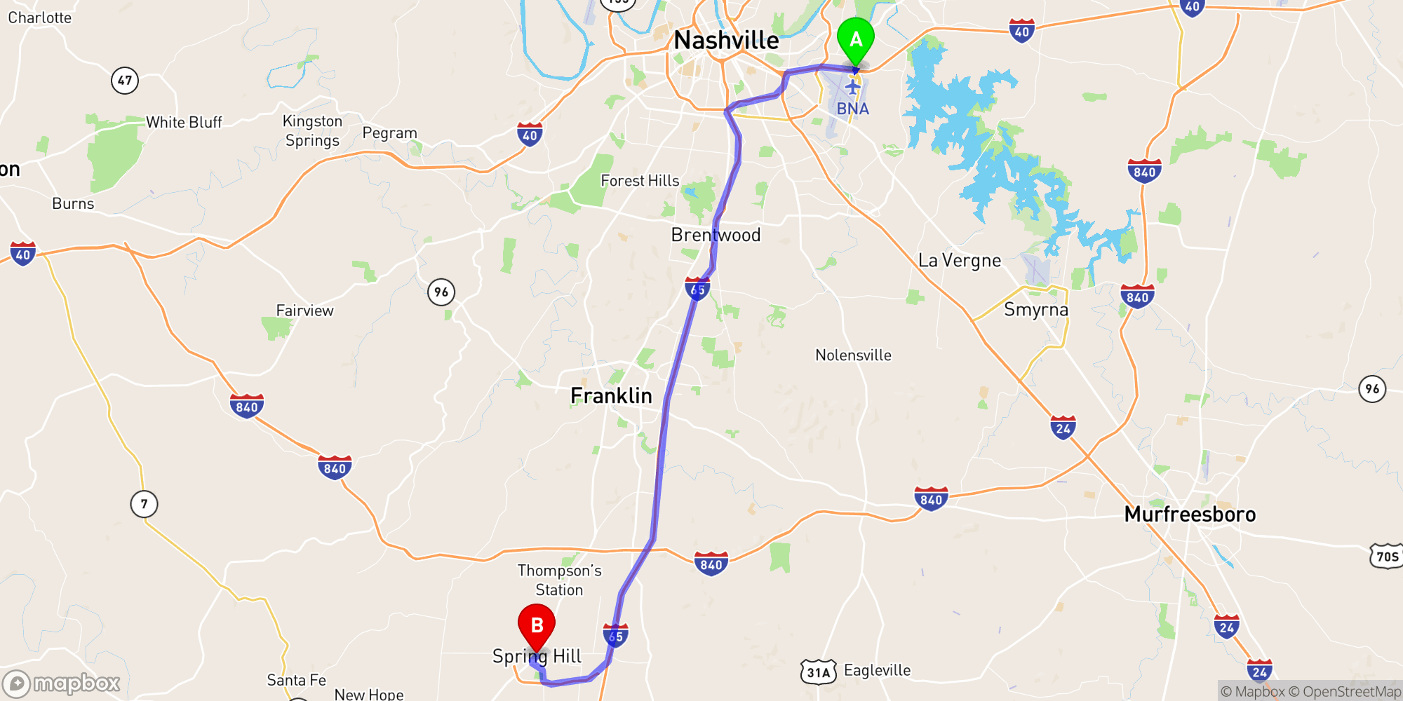 Shuttle from Nashville Airport to Spring Hill