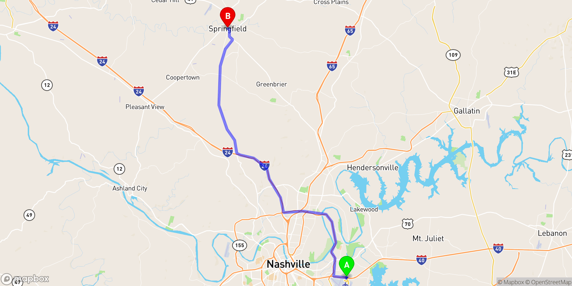 Shuttle from Nashville Airport to Springfield