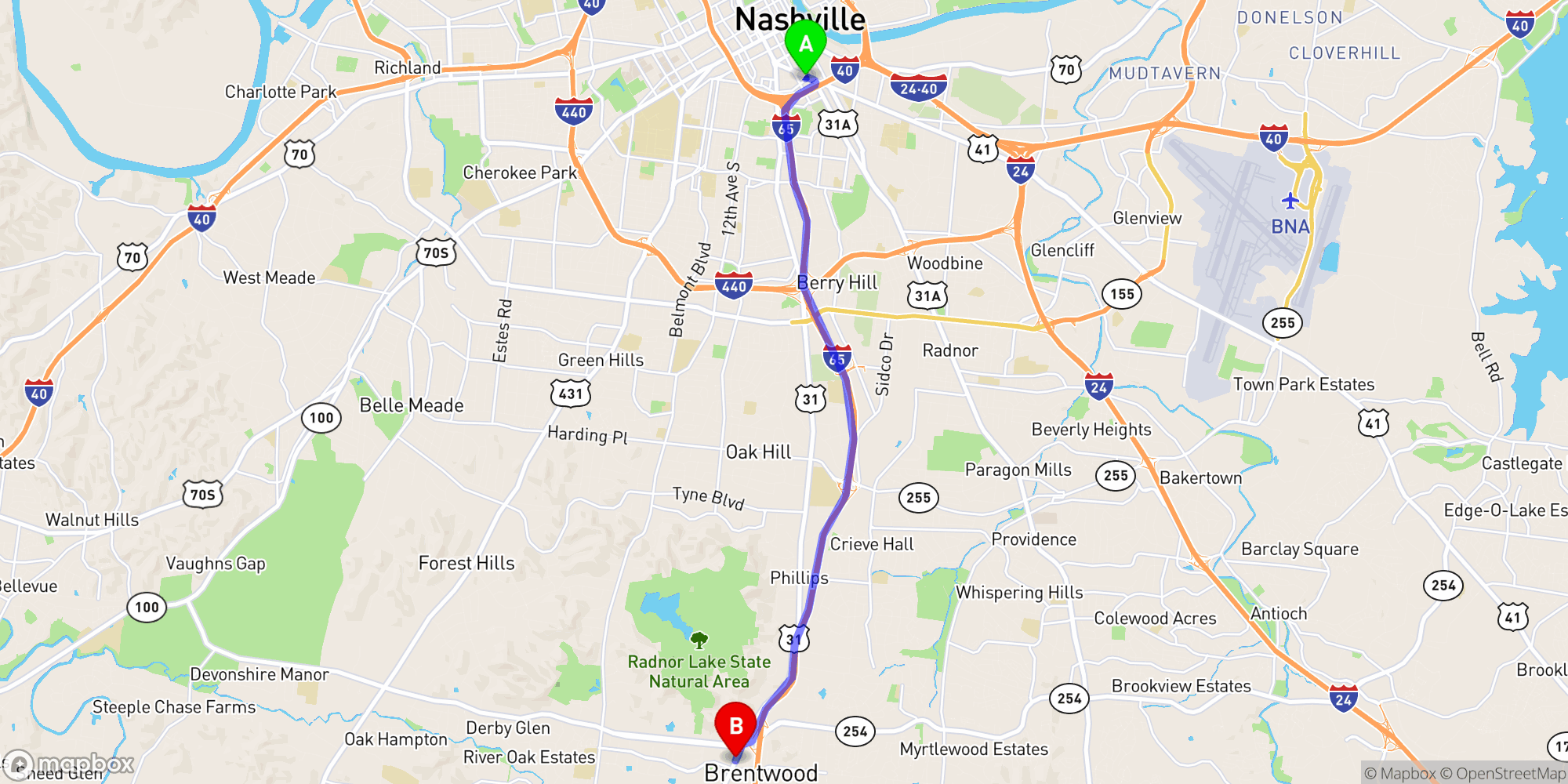 Shuttle from Nashville Greyhound Bus Station to Brentwood