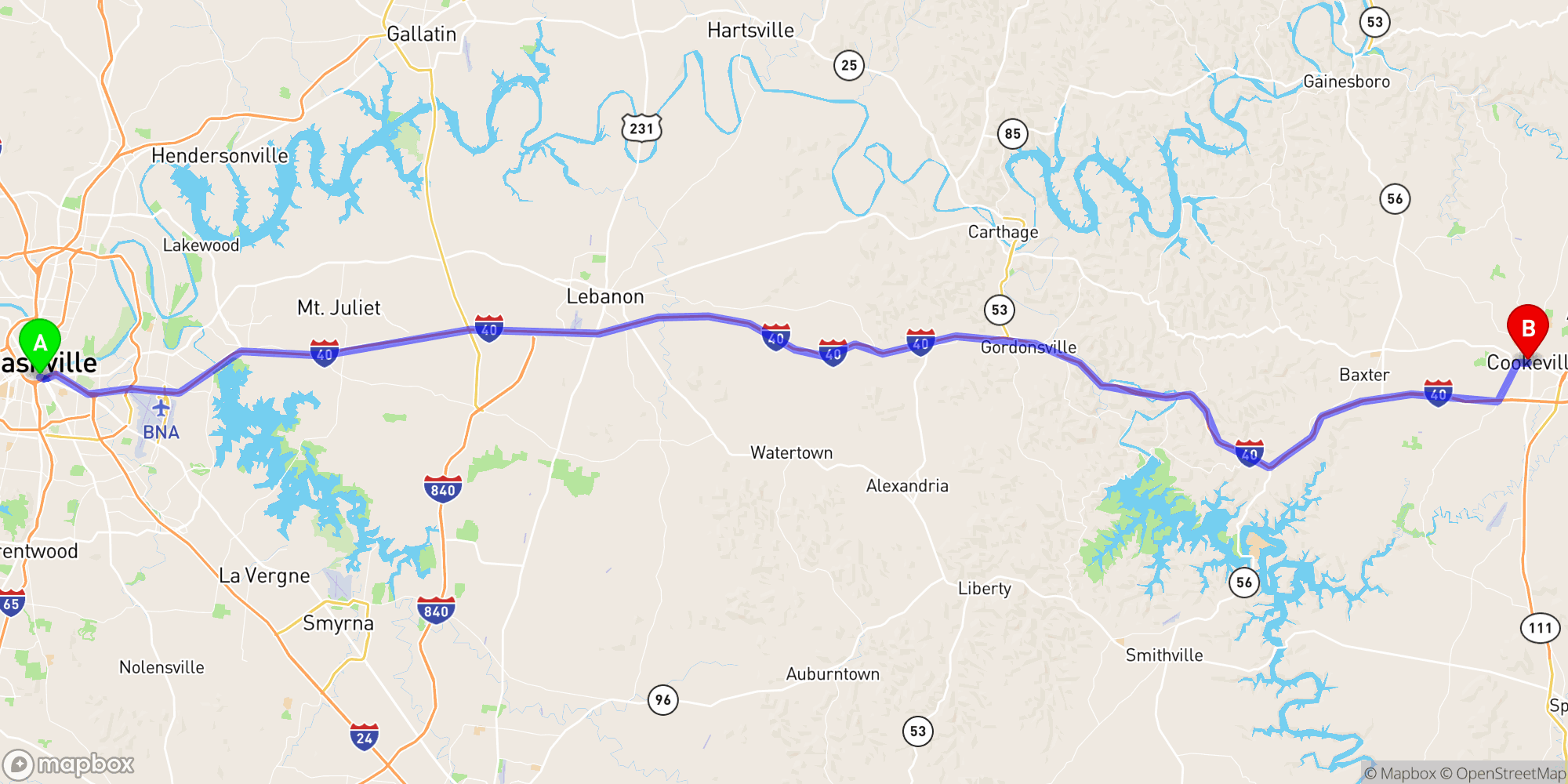 Shuttle from Nashville Greyhound Bus Station to Cookeville