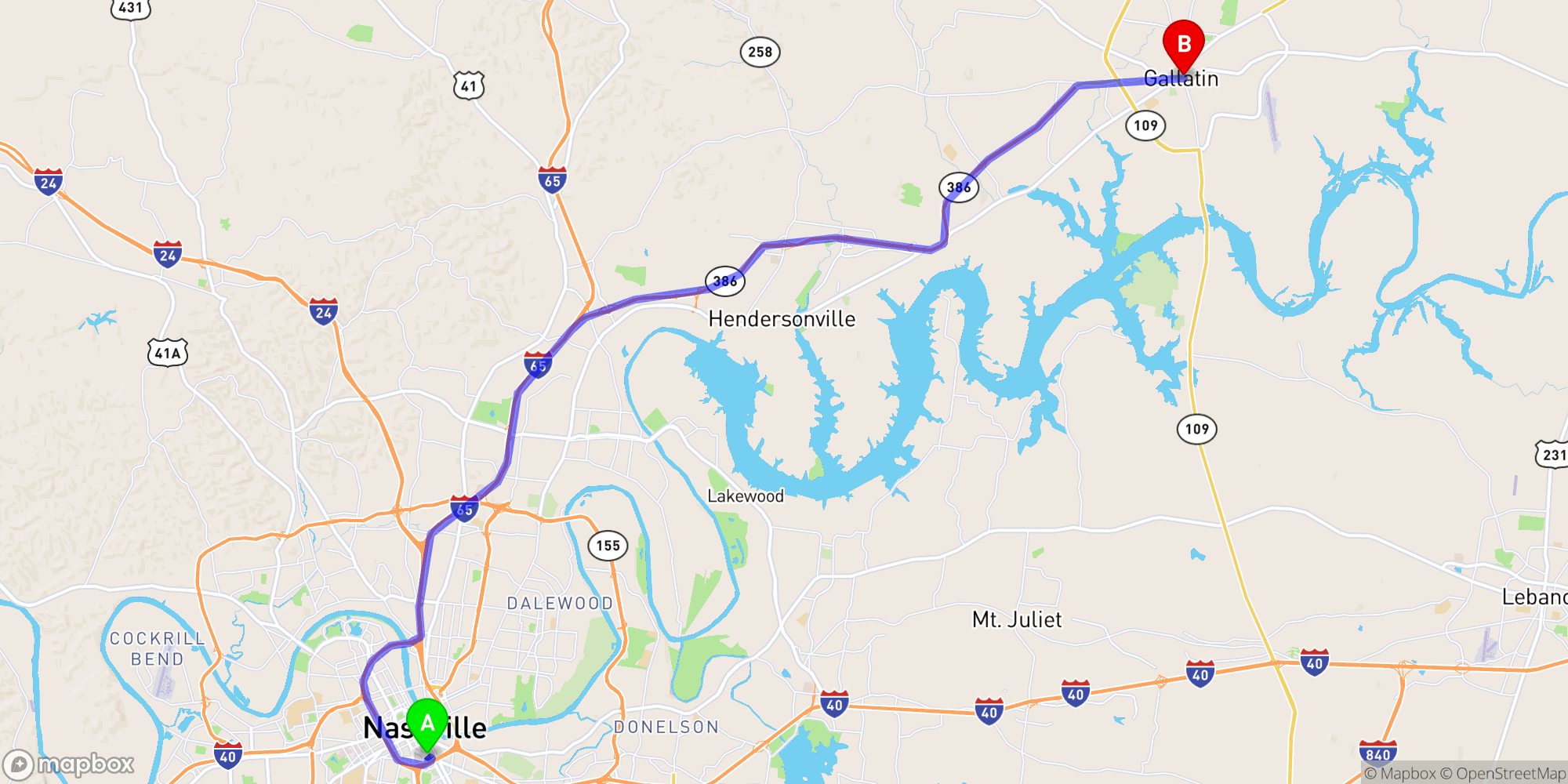Shuttle from Nashville Greyhound Bus Station to Gallatin