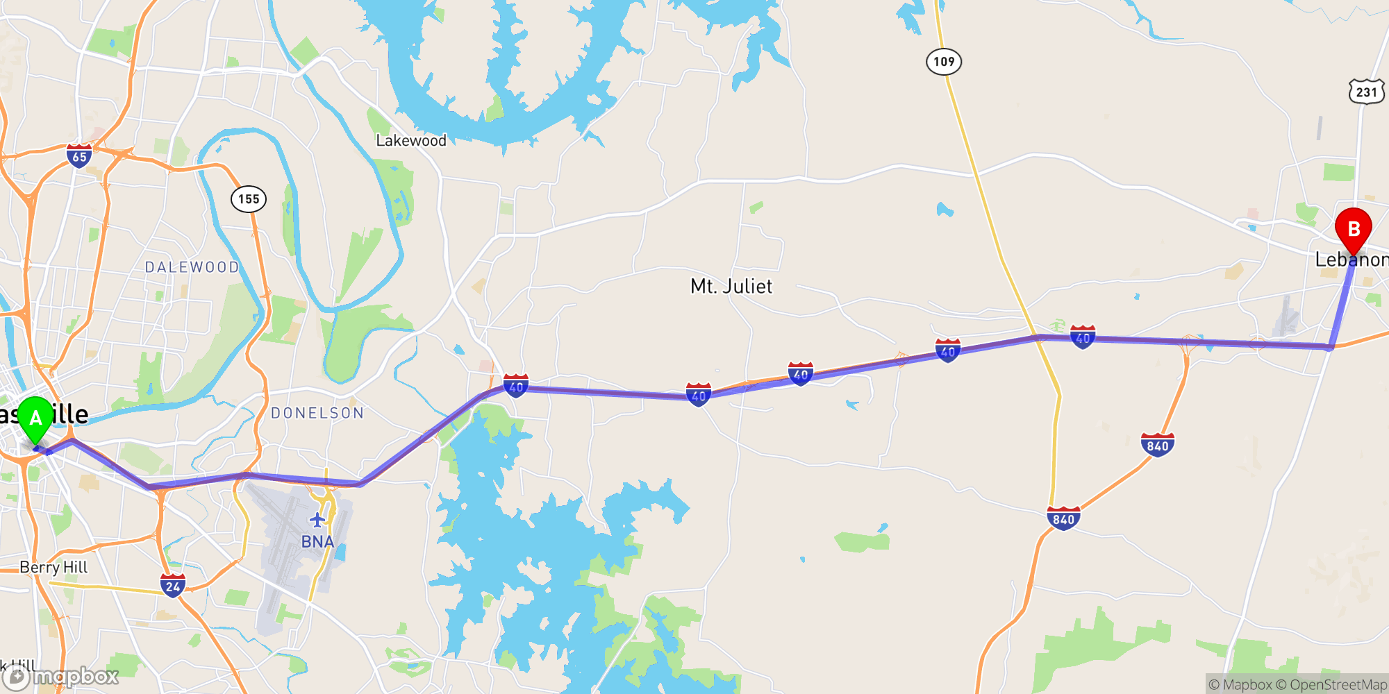 Shuttle from Nashville Greyhound Bus Station to Lebanon