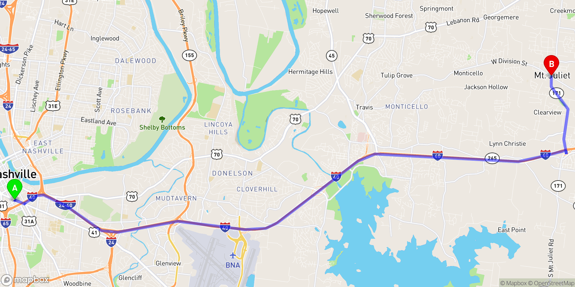 Shuttle from Nashville Greyhound Bus Station to Mount Juliet