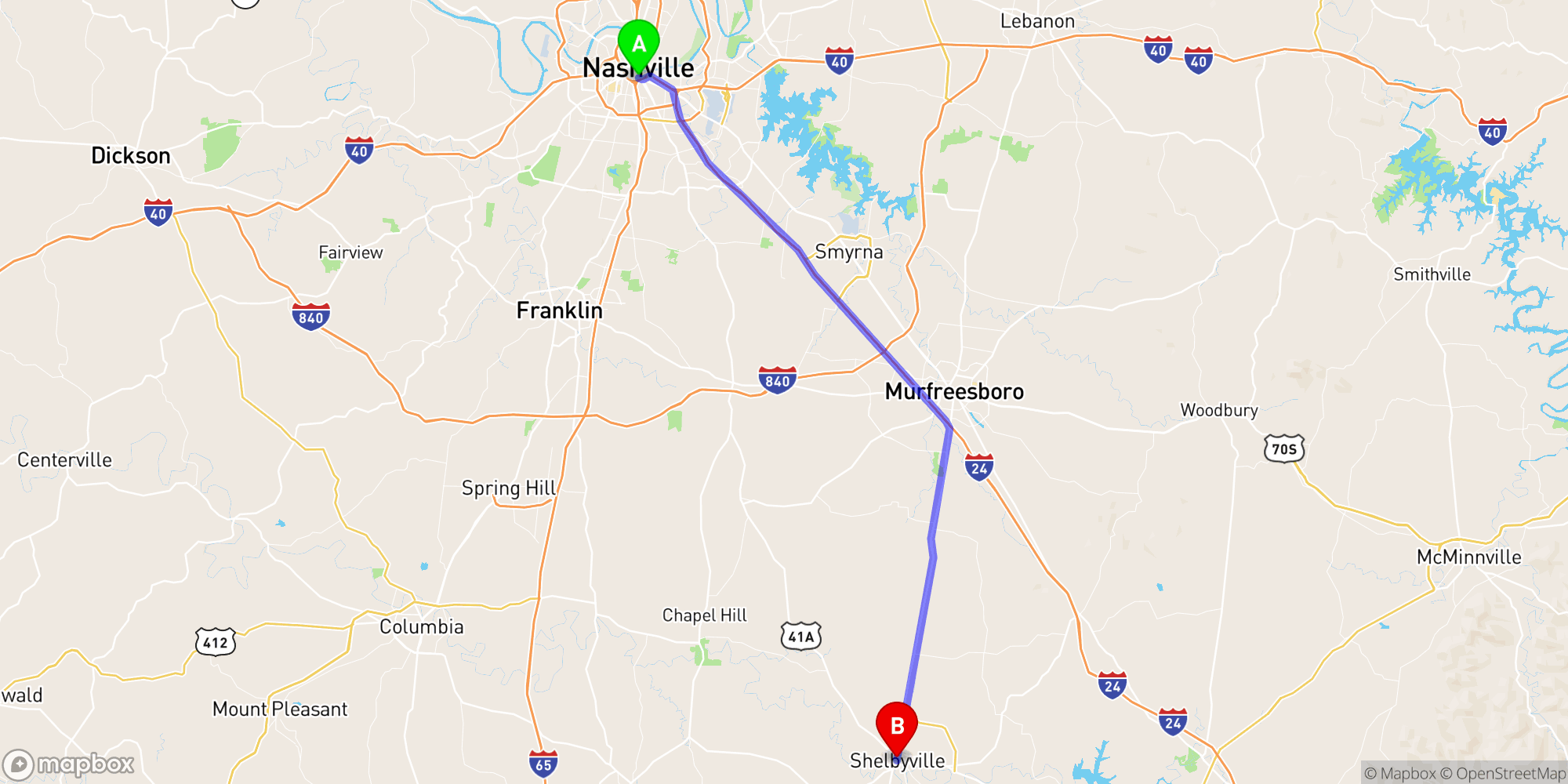 Shuttle from Nashville Greyhound Bus Station to Shelbyville