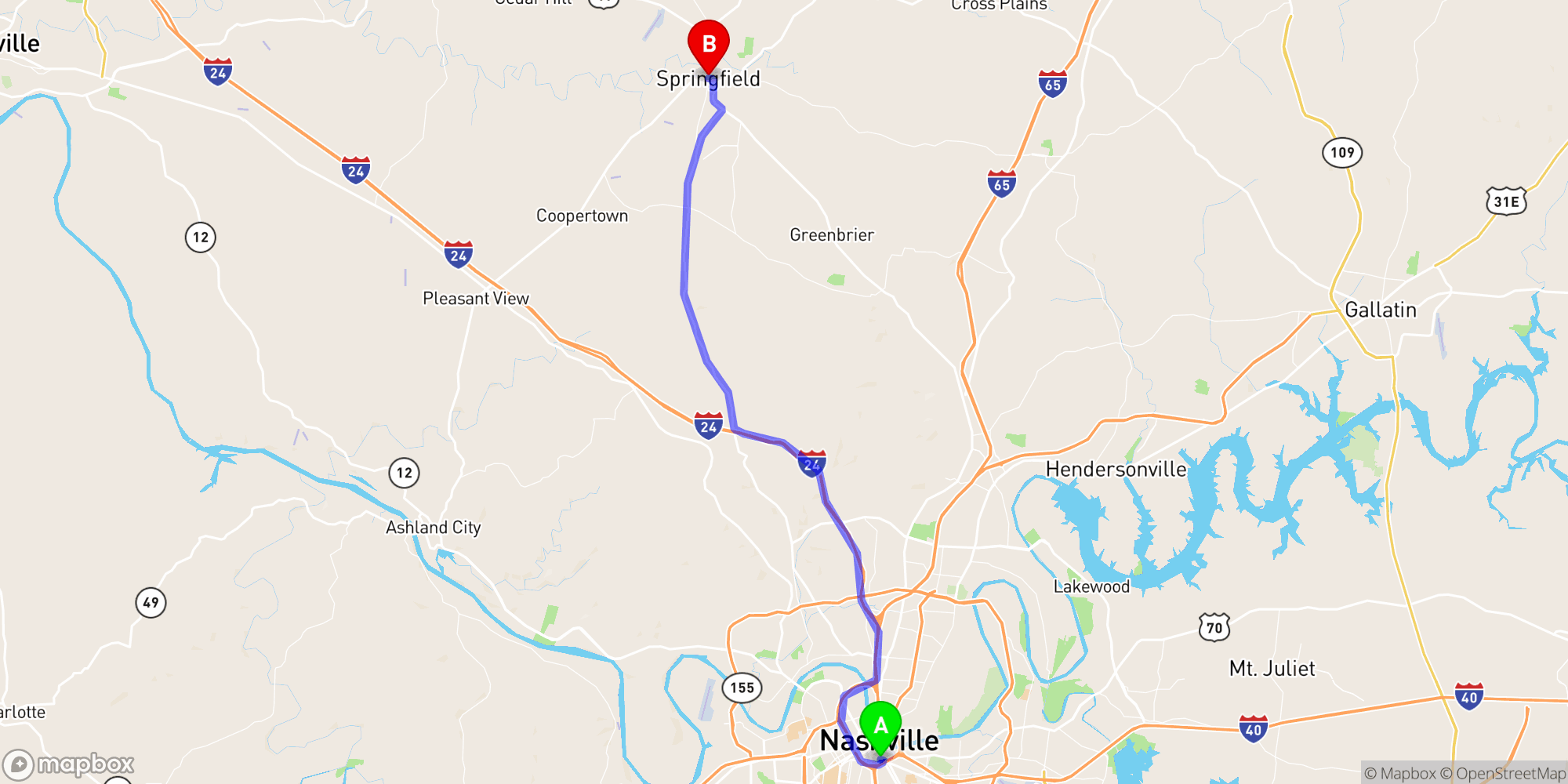 Shuttle from Nashville Greyhound Bus Station to Springfield