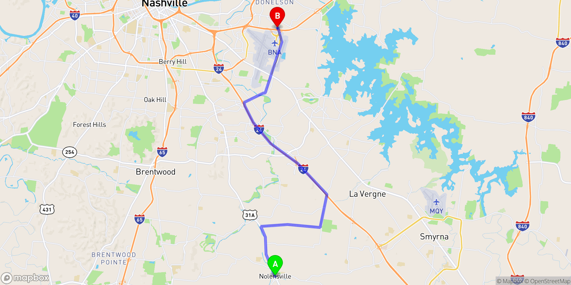 Shuttle from Nolensville to Nashville Airport