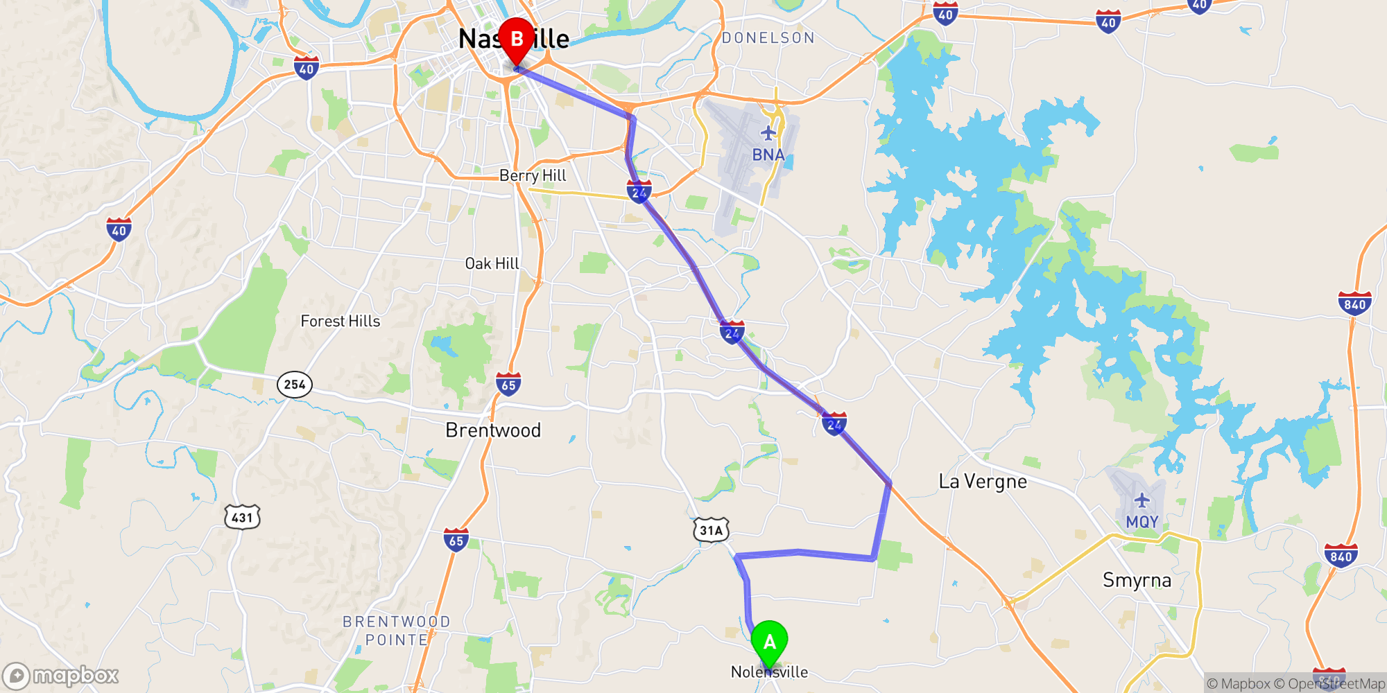 Shuttle from Nolensville to Nashville Greyhound Bus Station