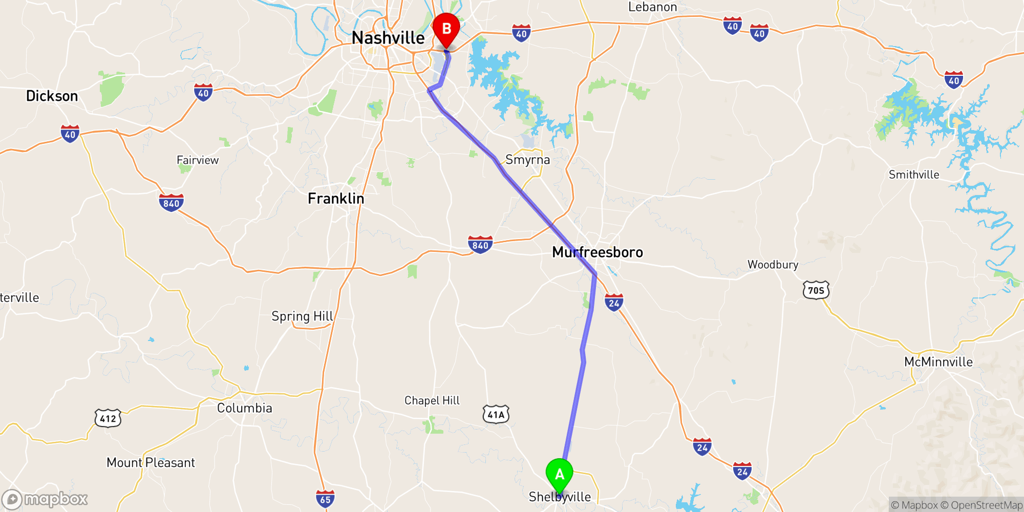 Shuttle from Shelbyville to Nashville Airport