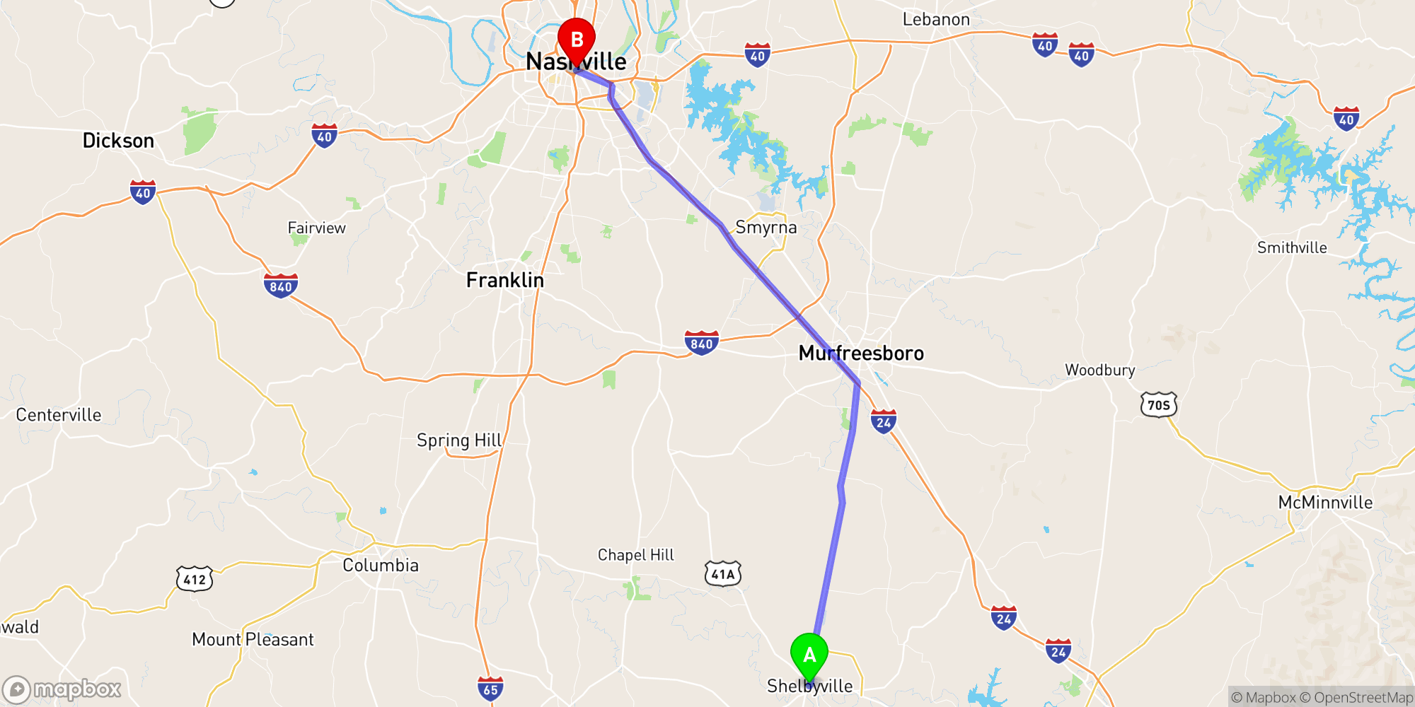 Shuttle from Shelbyville to Nashville Greyhound Bus Station