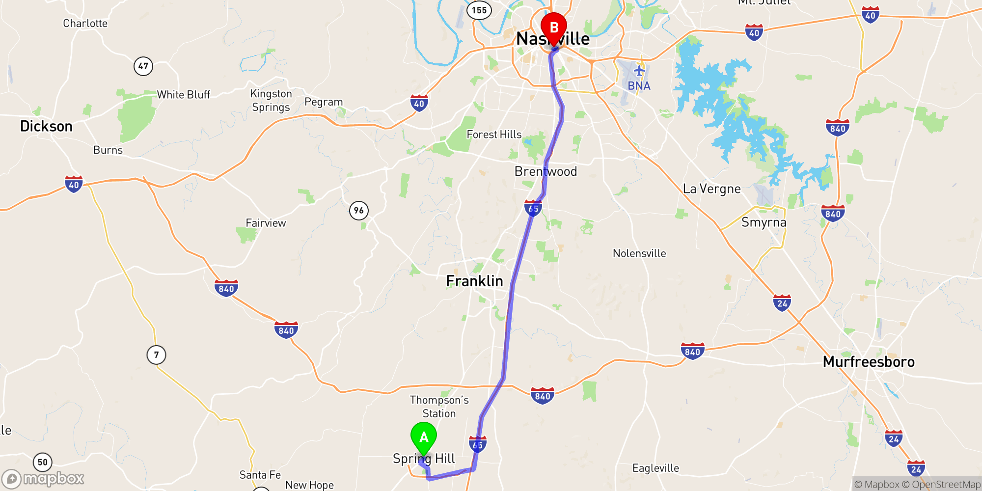 Shuttle from Spring Hill to Nashville Greyhound Bus Station
