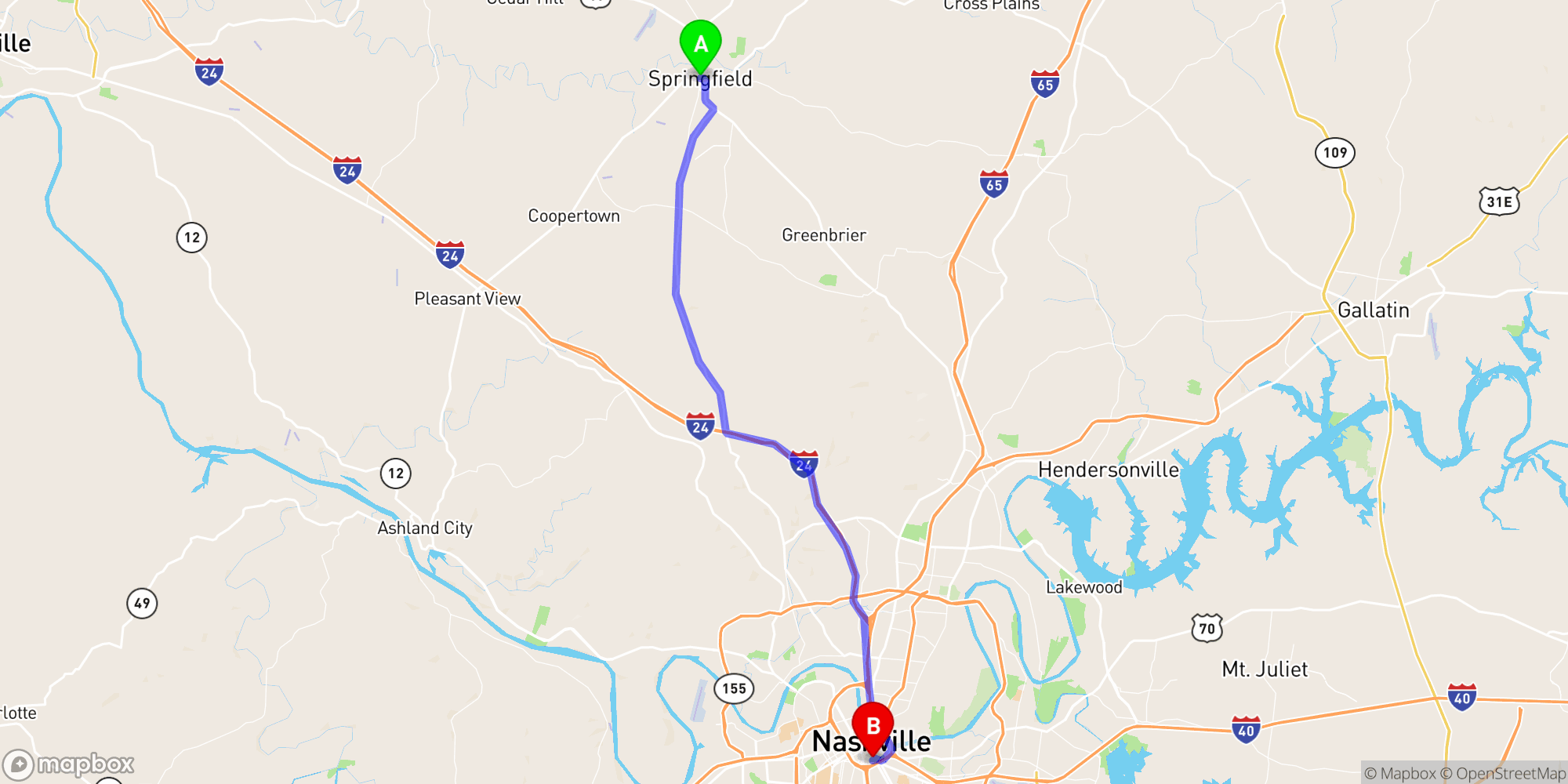 Shuttle from Springfield to Nashville Greyhound Bus Station